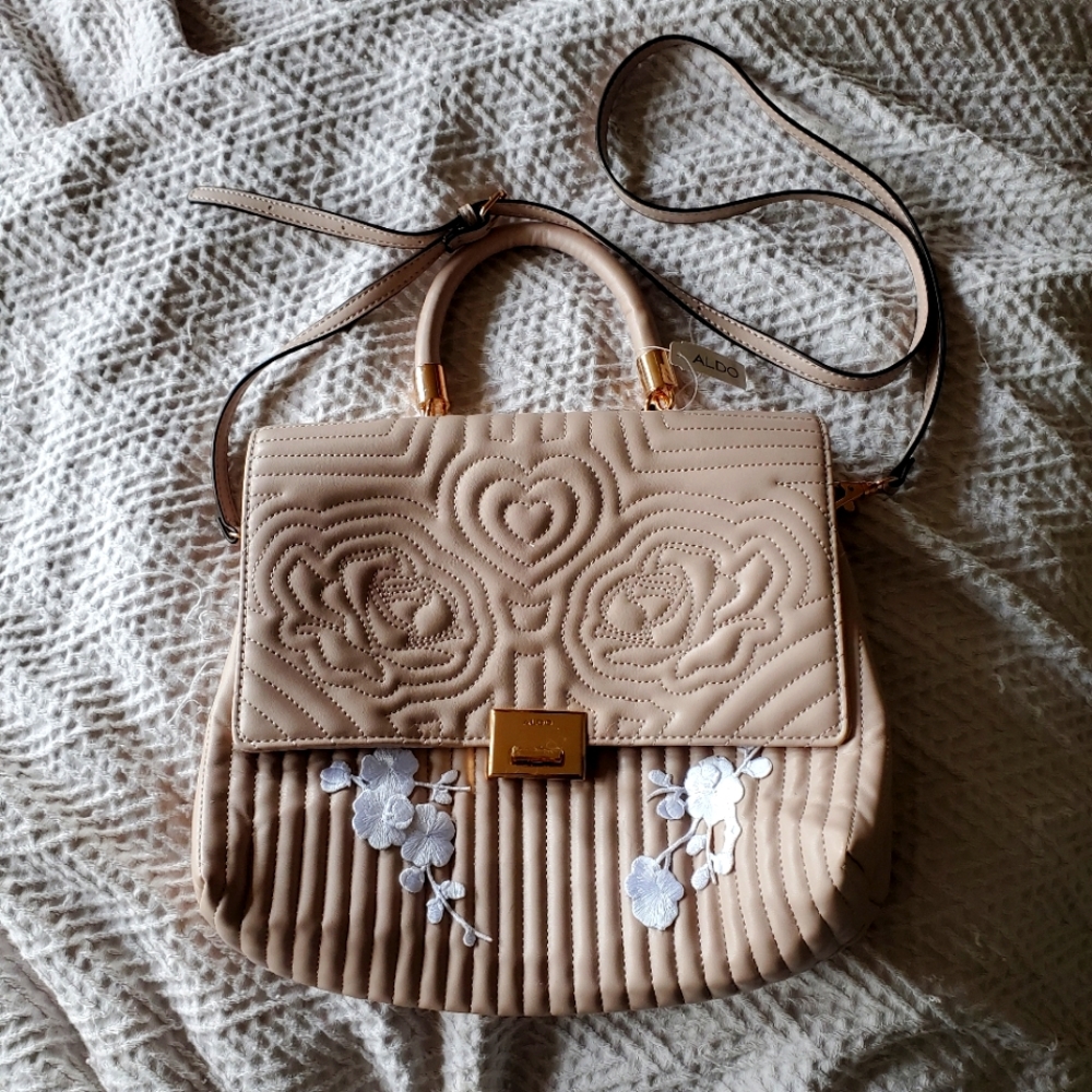 Embellished Vegan Leather Quilted Purse in Blush